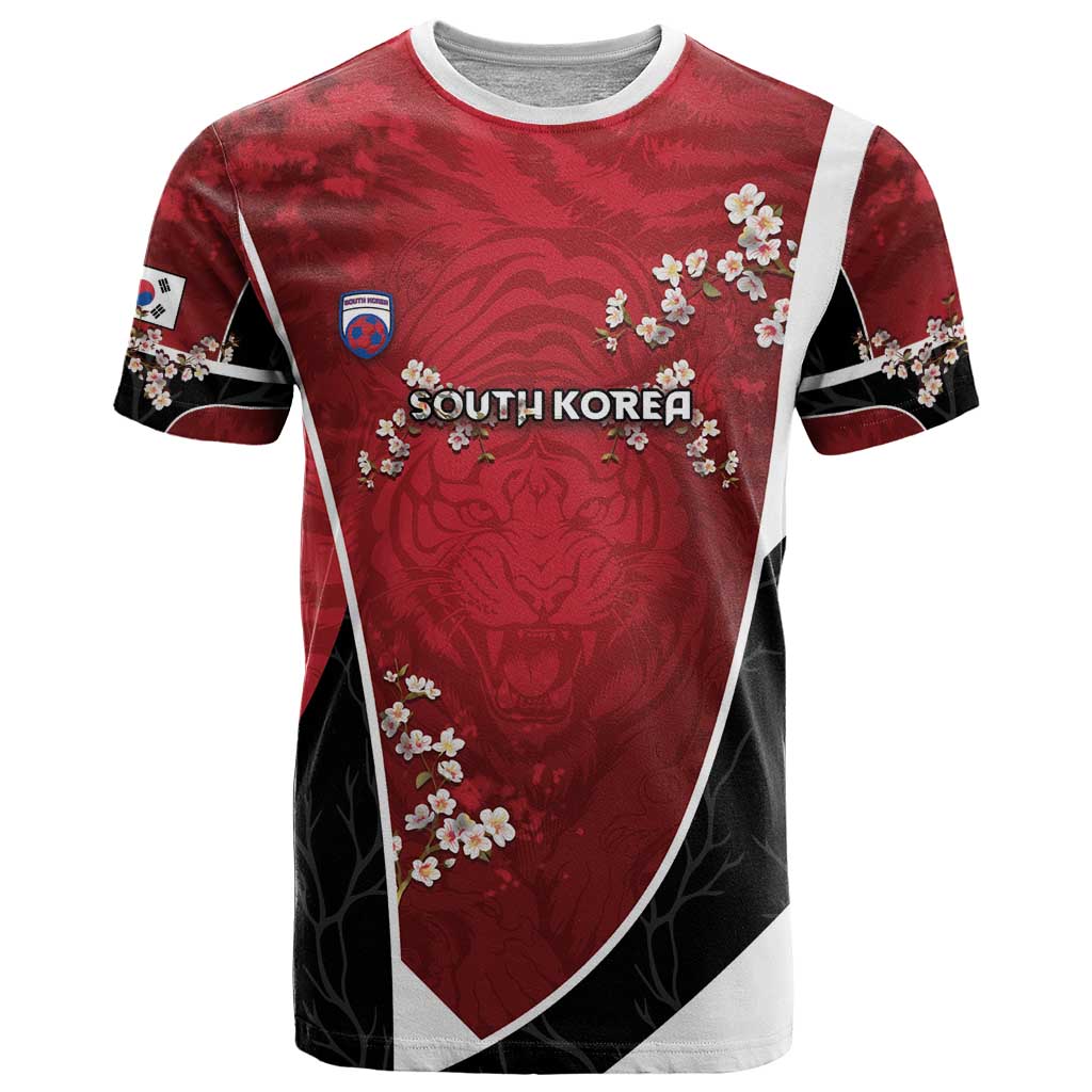 Custom South Korea Football T Shirt Tiger Mugunghwa Flower Minimal Style