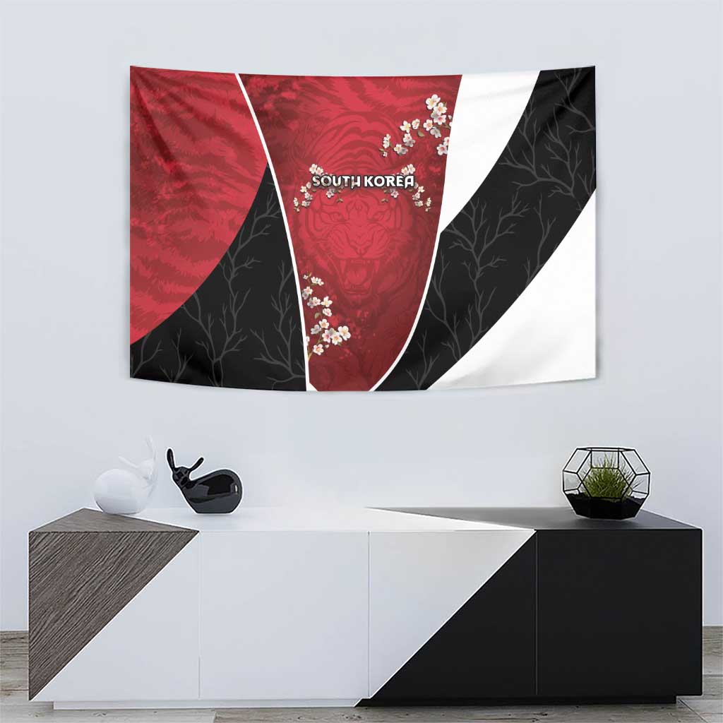 South Korea Football Tapestry Tiger Mugunghwa Flower Minimal Style