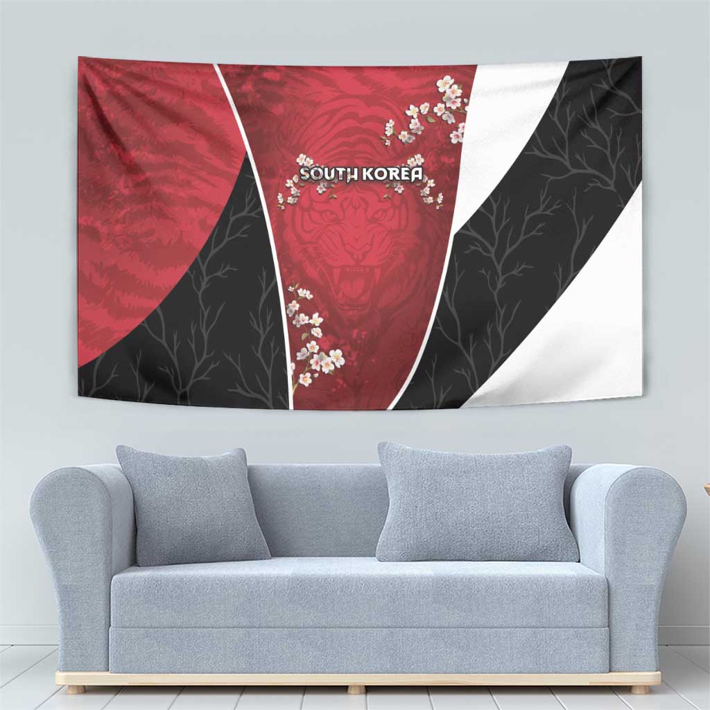 South Korea Football Tapestry Tiger Mugunghwa Flower Minimal Style