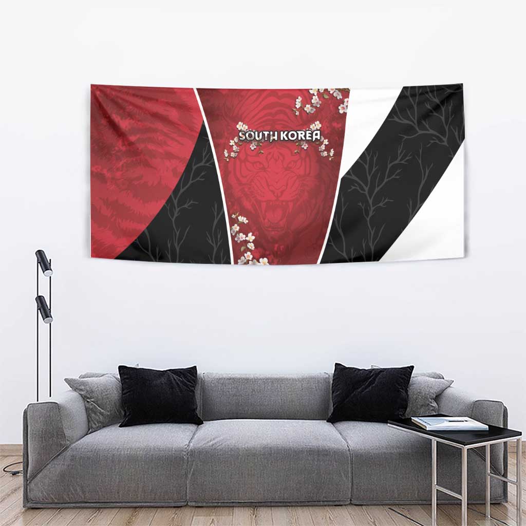 South Korea Football Tapestry Tiger Mugunghwa Flower Minimal Style