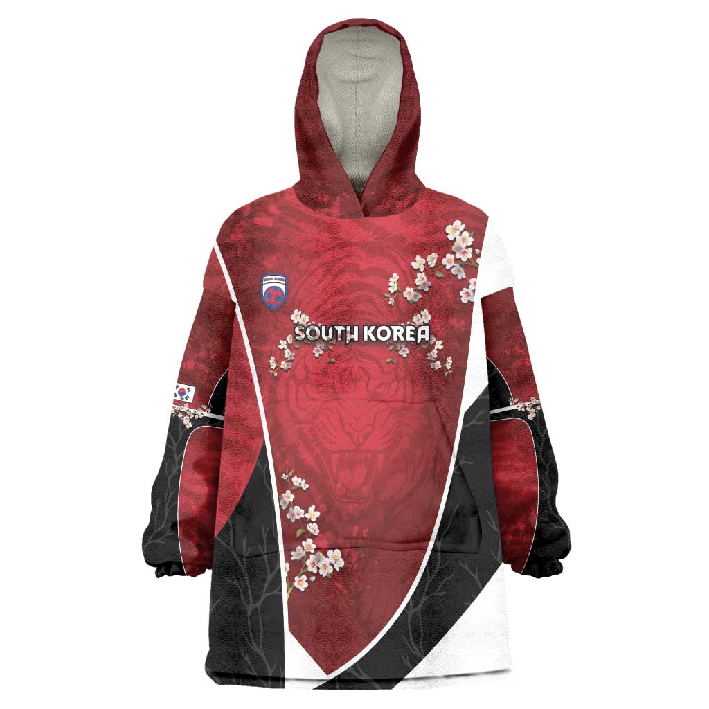 Custom South Korea Football Wearable Blanket Hoodie Tiger Mugunghwa Flower Minimal Style