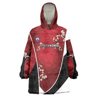 Custom South Korea Football Wearable Blanket Hoodie Tiger Mugunghwa Flower Minimal Style