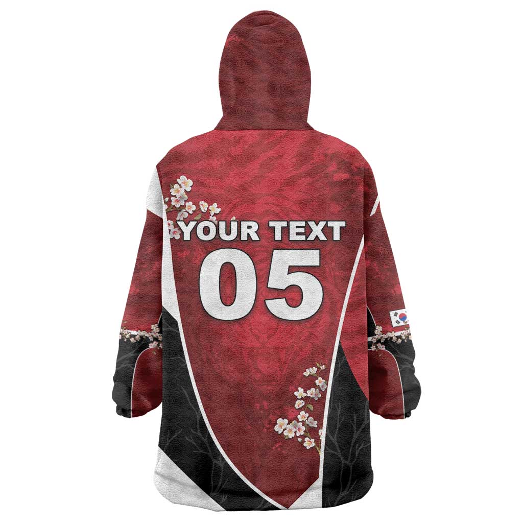 Custom South Korea Football Wearable Blanket Hoodie Tiger Mugunghwa Flower Minimal Style