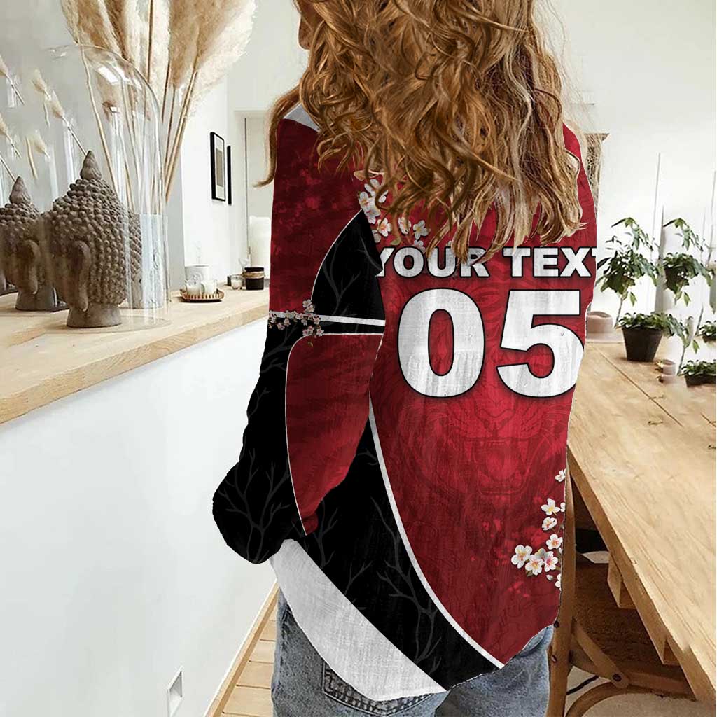 Custom South Korea Football Women Casual Shirt Tiger Mugunghwa Flower Minimal Style