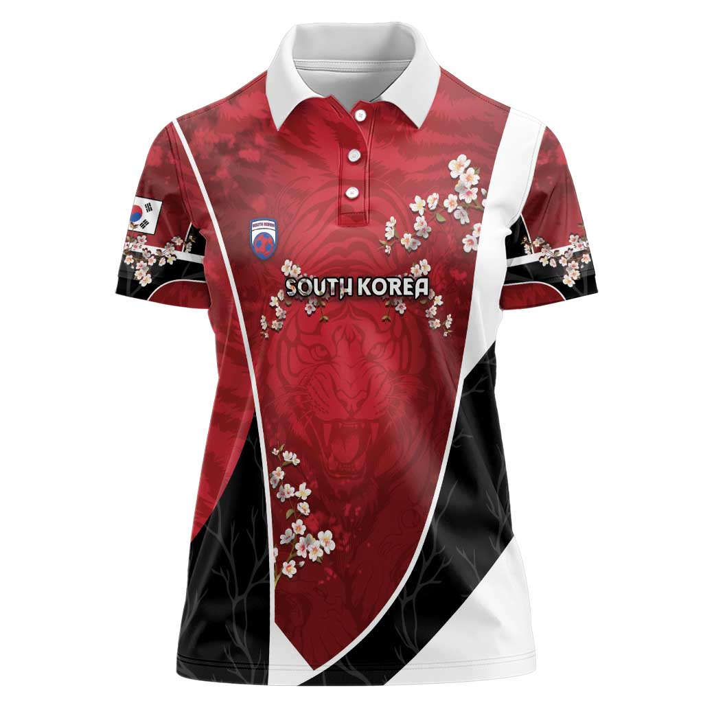 Custom South Korea Football Women Polo Shirt Tiger Mugunghwa Flower Minimal Style