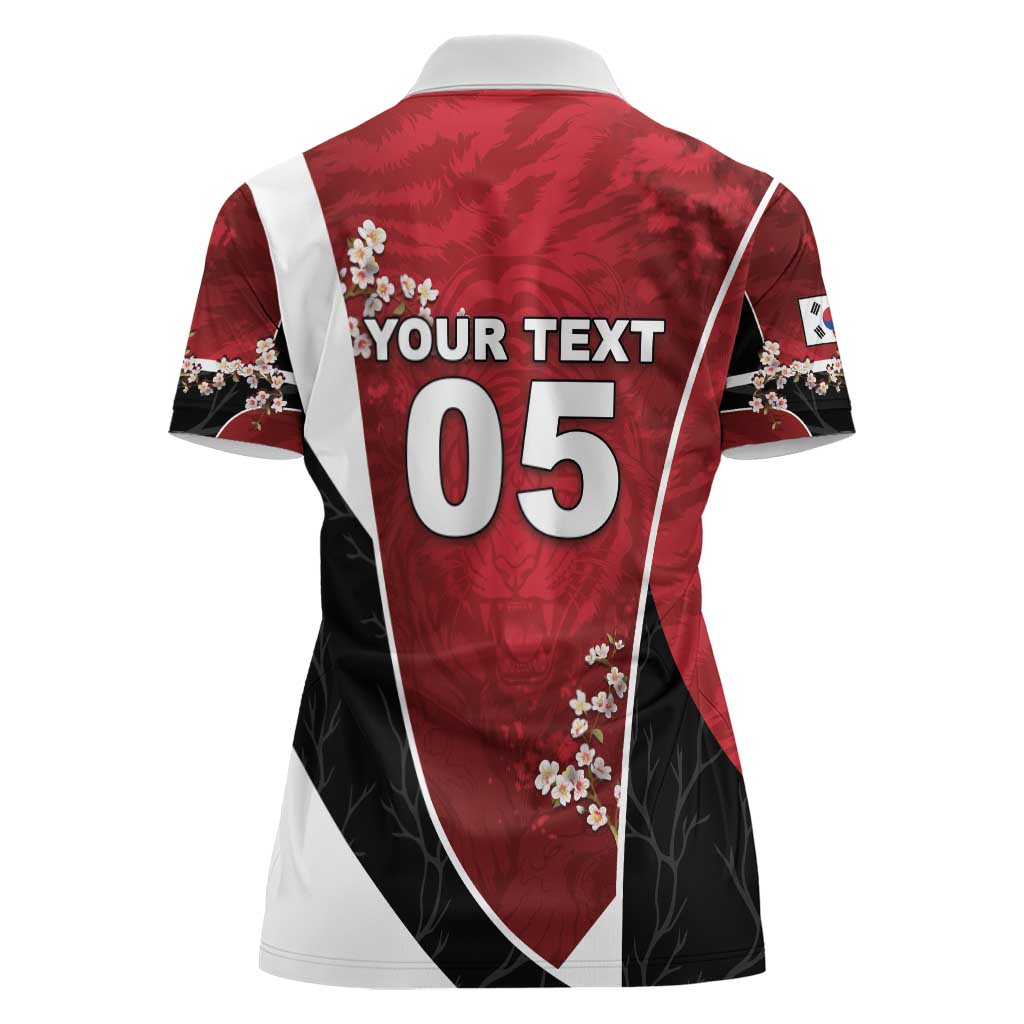 Custom South Korea Football Women Polo Shirt Tiger Mugunghwa Flower Minimal Style