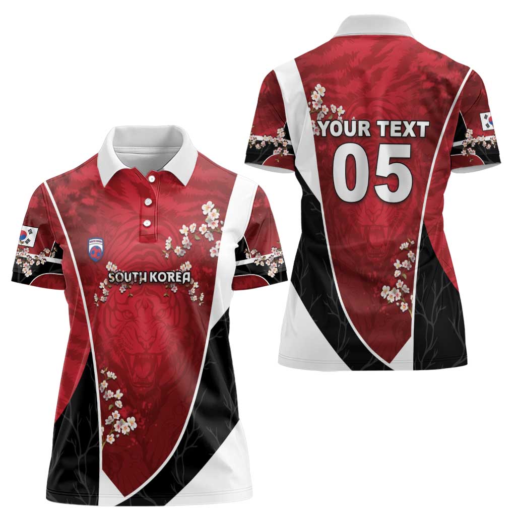 Custom South Korea Football Women Polo Shirt Tiger Mugunghwa Flower Minimal Style