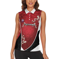 Custom South Korea Football Women Sleeveless Polo Shirt Tiger Mugunghwa Flower Minimal Style