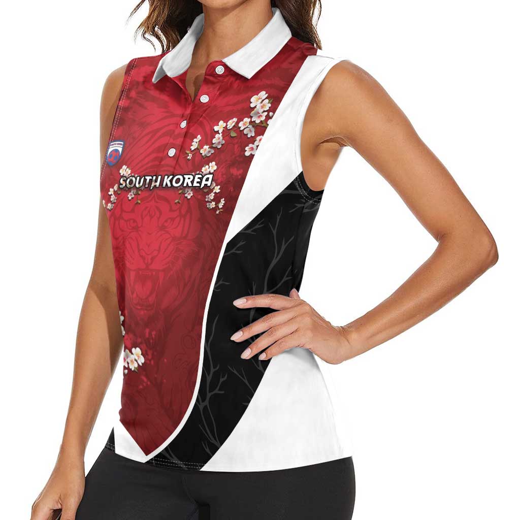 Custom South Korea Football Women Sleeveless Polo Shirt Tiger Mugunghwa Flower Minimal Style
