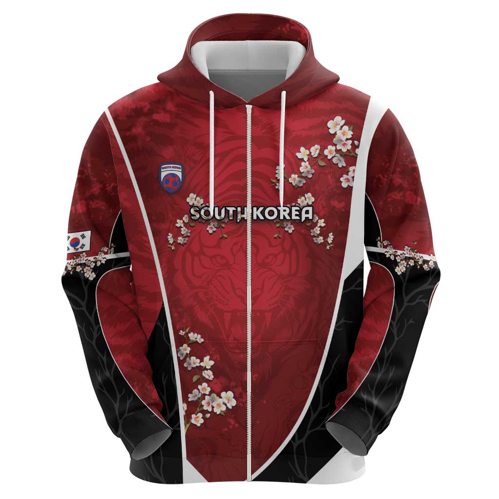 Custom South Korea Football Zip Hoodie Tiger Mugunghwa Flower Minimal Style