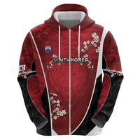 Custom South Korea Football Zip Hoodie Tiger Mugunghwa Flower Minimal Style