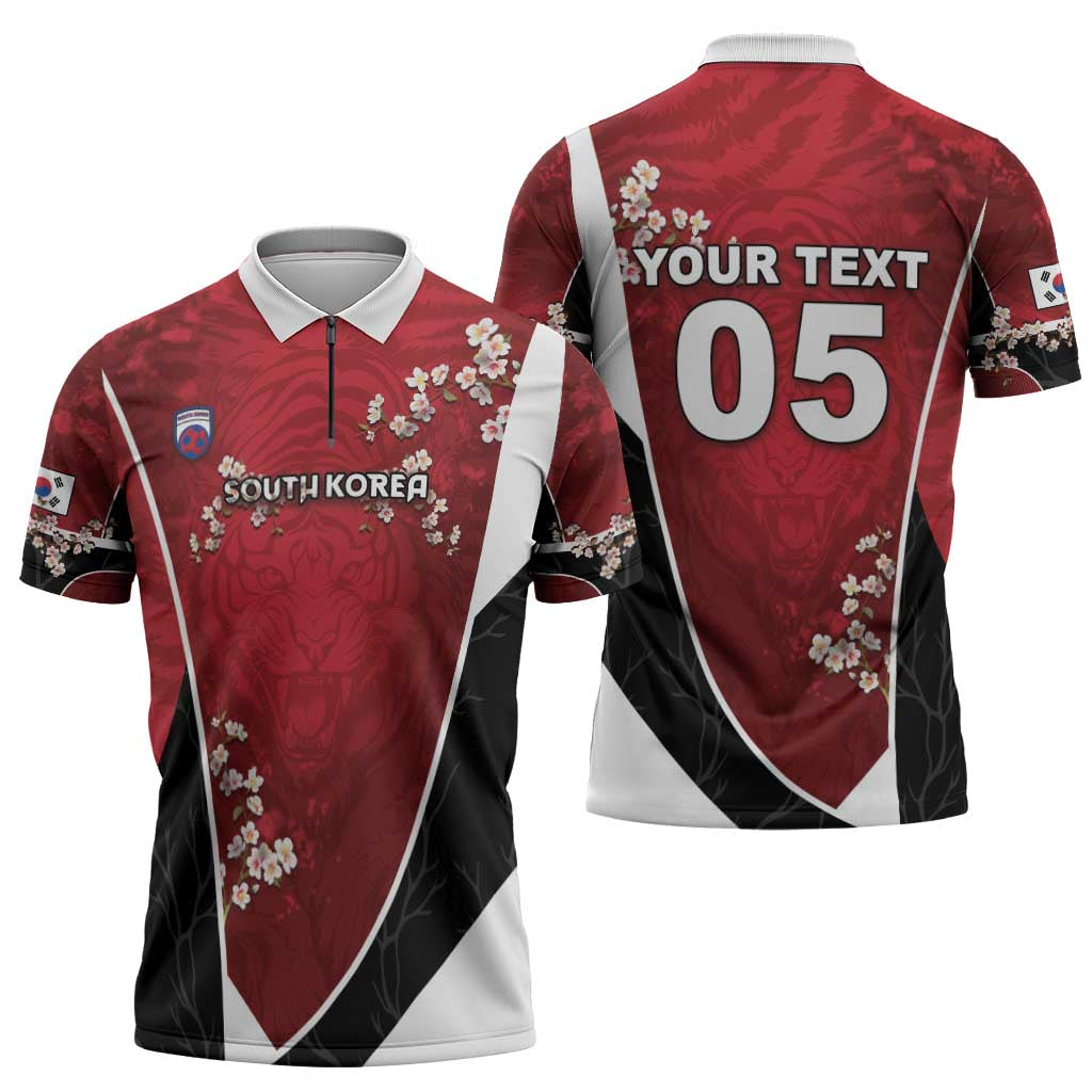 Custom South Korea Football Zipper Polo Shirt Tiger Mugunghwa Flower Minimal Style