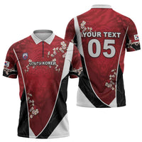 Custom South Korea Football Zipper Polo Shirt Tiger Mugunghwa Flower Minimal Style