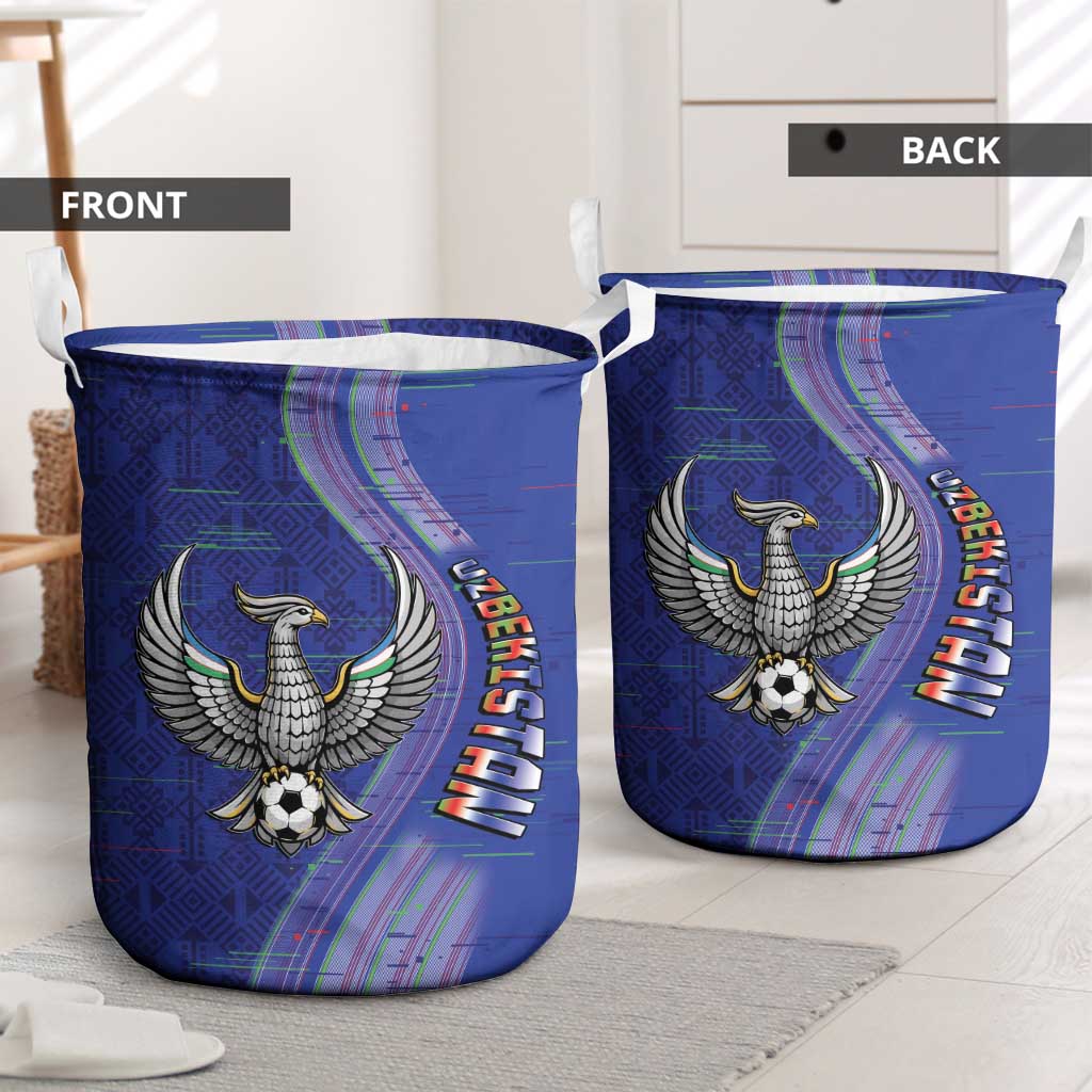 Uzbekistan Football Laundry Basket Modern Glitch Art Style Huma Bird