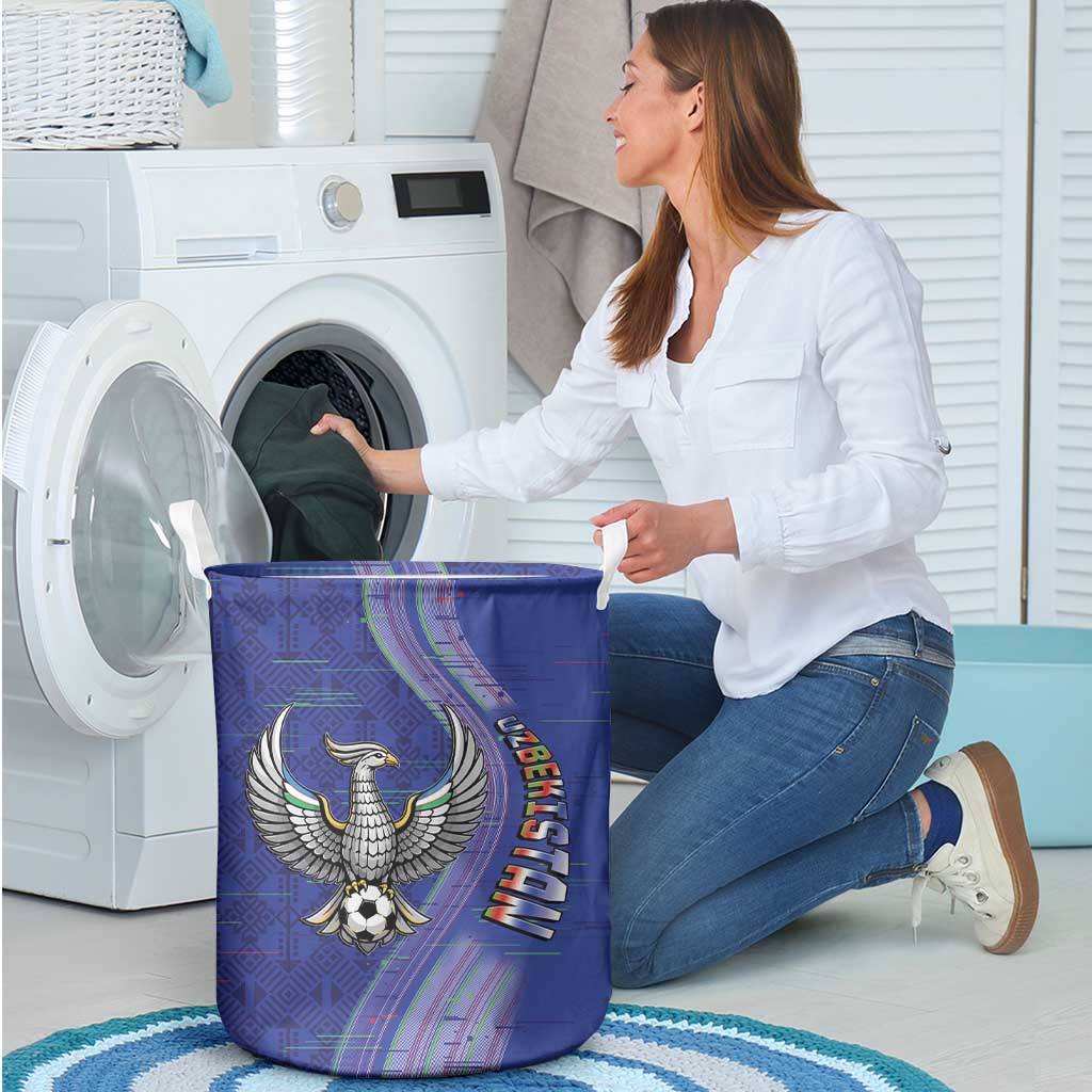 Uzbekistan Football Laundry Basket Modern Glitch Art Style Huma Bird