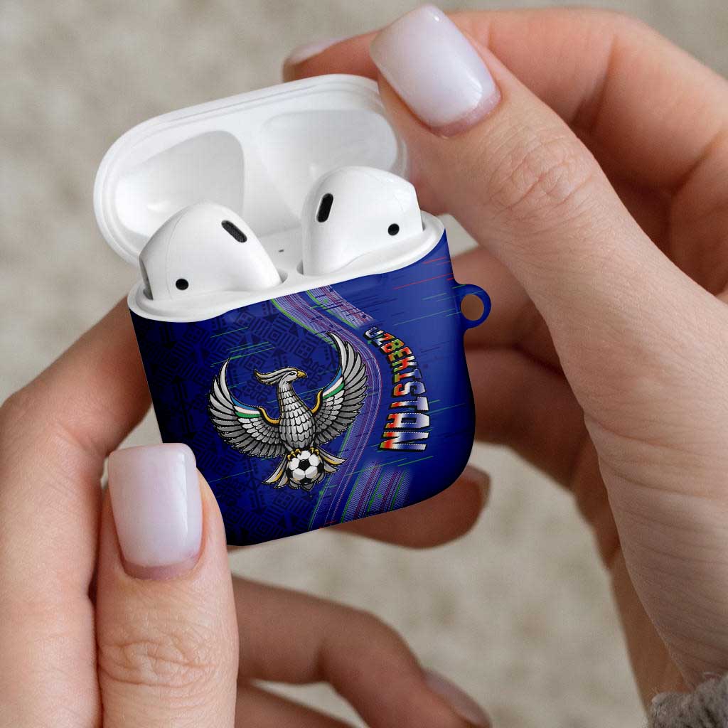 Uzbekistan Football AirPods Case Modern Glitch Art Style Huma Bird