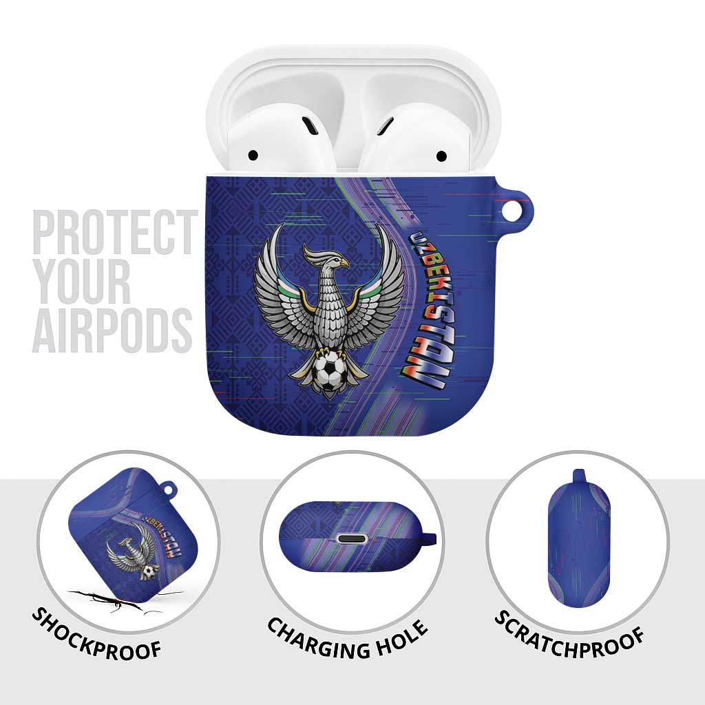 Uzbekistan Football AirPods Case Modern Glitch Art Style Huma Bird