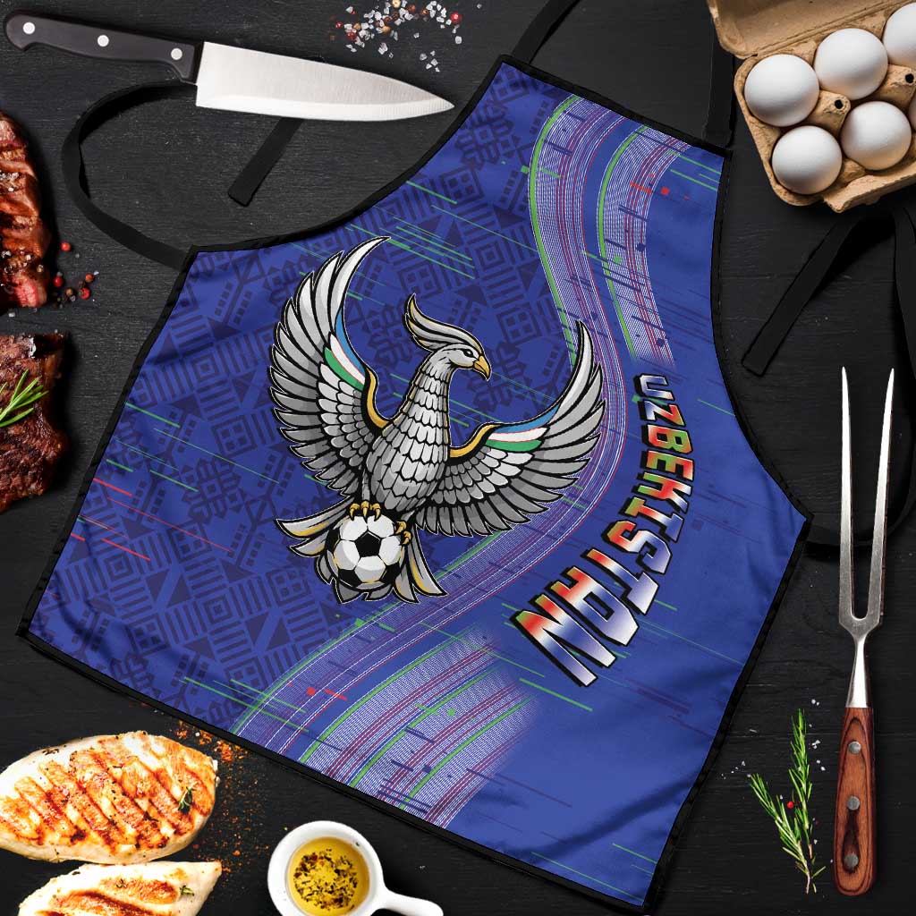 Uzbekistan Football Apron Modern Glitch Art Style Huma Bird