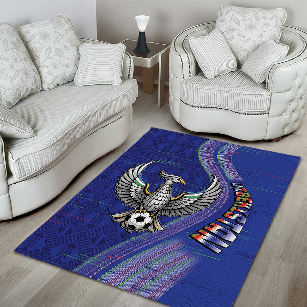 Uzbekistan Football Area Rug Modern Glitch Art Style Huma Bird