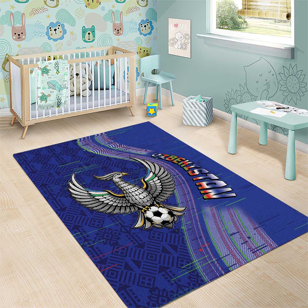 Uzbekistan Football Area Rug Modern Glitch Art Style Huma Bird
