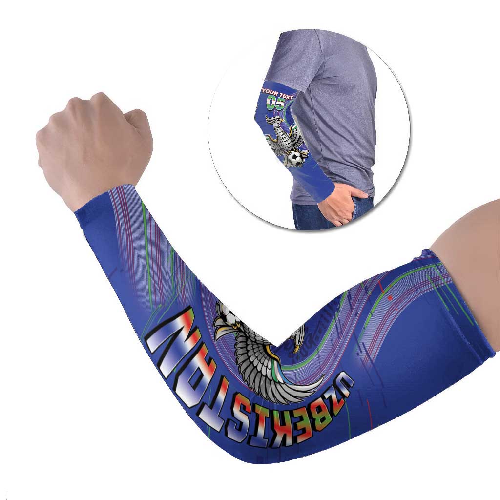 Custom Uzbekistan Football Arm Sleeves Modern Glitch Art Style Huma Bird