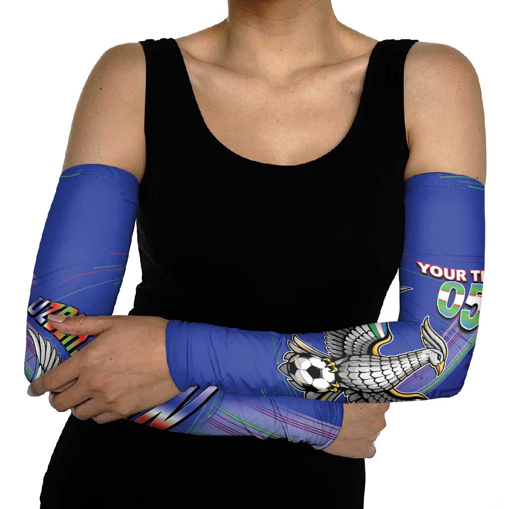 Custom Uzbekistan Football Arm Sleeves Modern Glitch Art Style Huma Bird