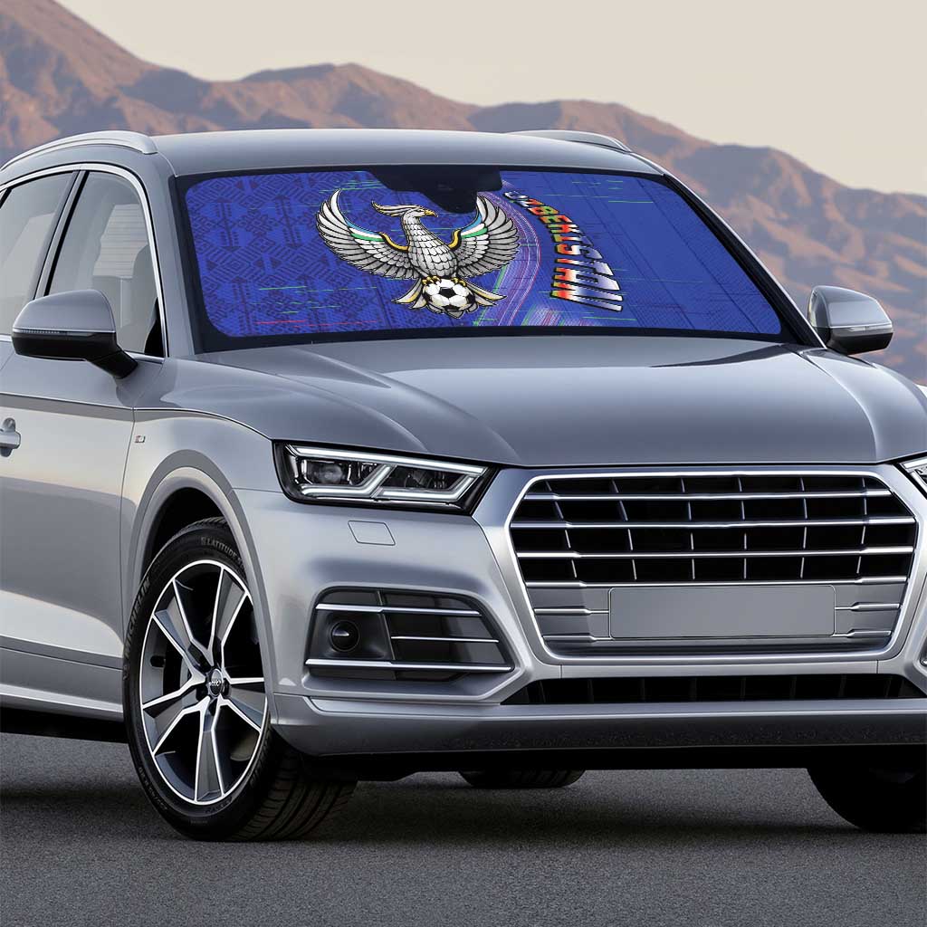 Uzbekistan Football Auto Sun Shade Modern Glitch Art Style Huma Bird