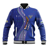Custom Uzbekistan Football Baseball Jacket Modern Glitch Art Style Huma Bird