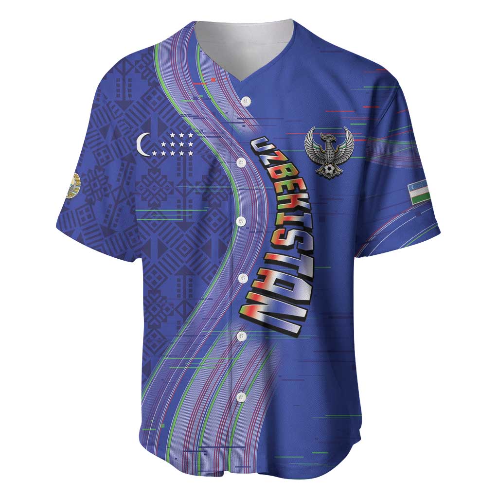 Custom Uzbekistan Football Baseball Jersey Modern Glitch Art Style Huma Bird