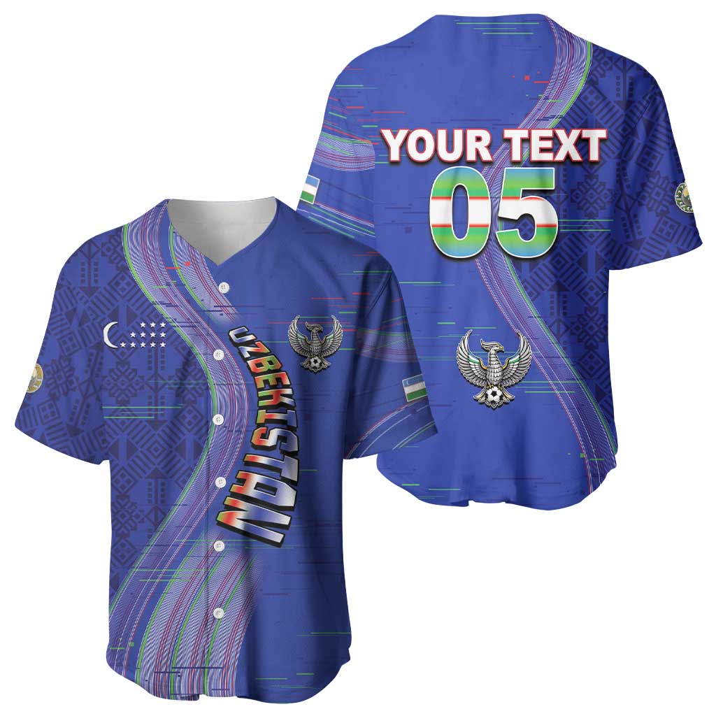 Custom Uzbekistan Football Baseball Jersey Modern Glitch Art Style Huma Bird