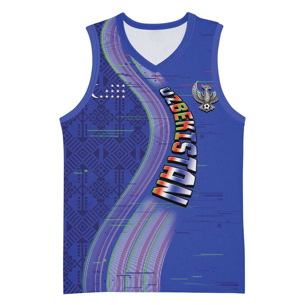 Custom Uzbekistan Football Basketball Jersey Modern Glitch Art Style Huma Bird