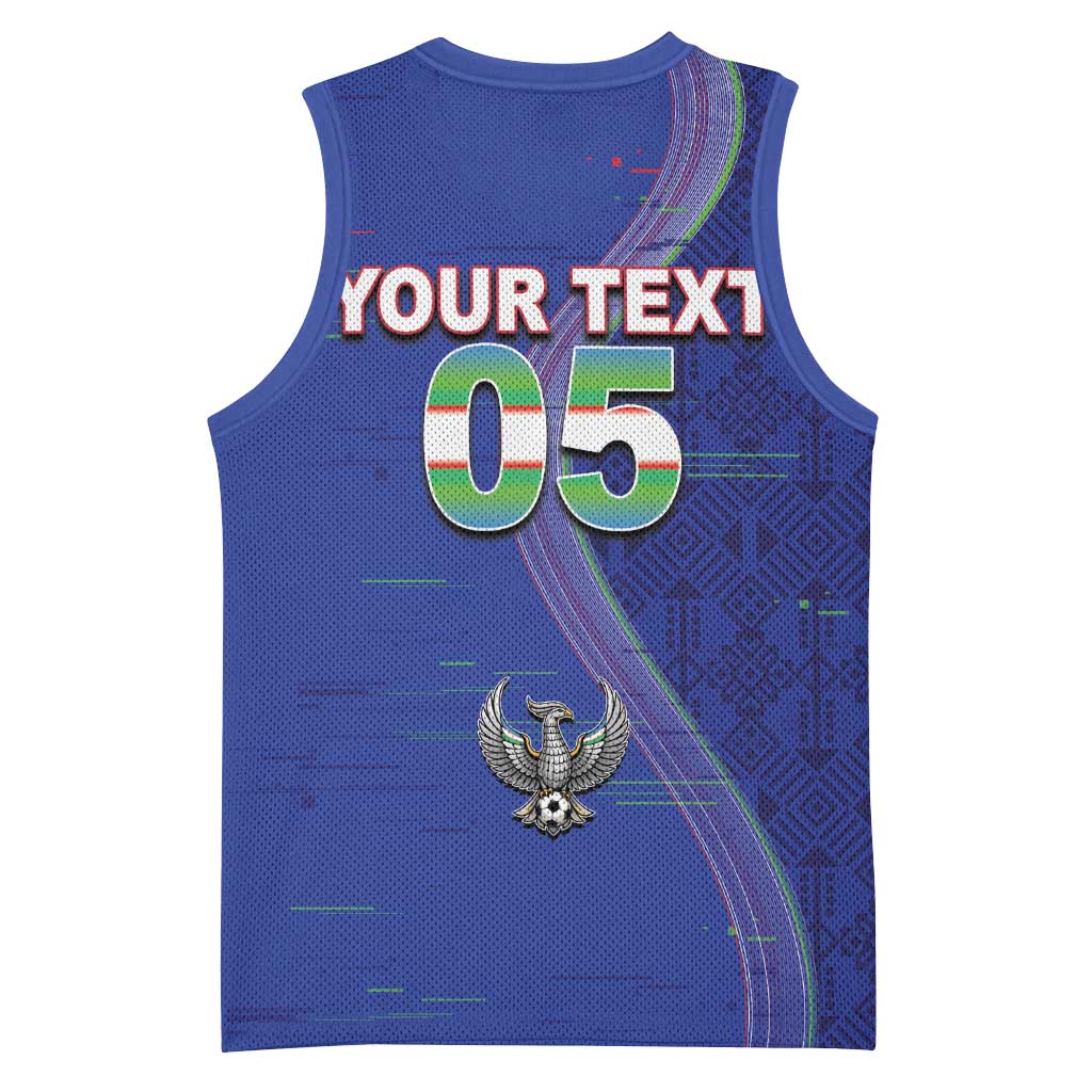 Custom Uzbekistan Football Basketball Jersey Modern Glitch Art Style Huma Bird