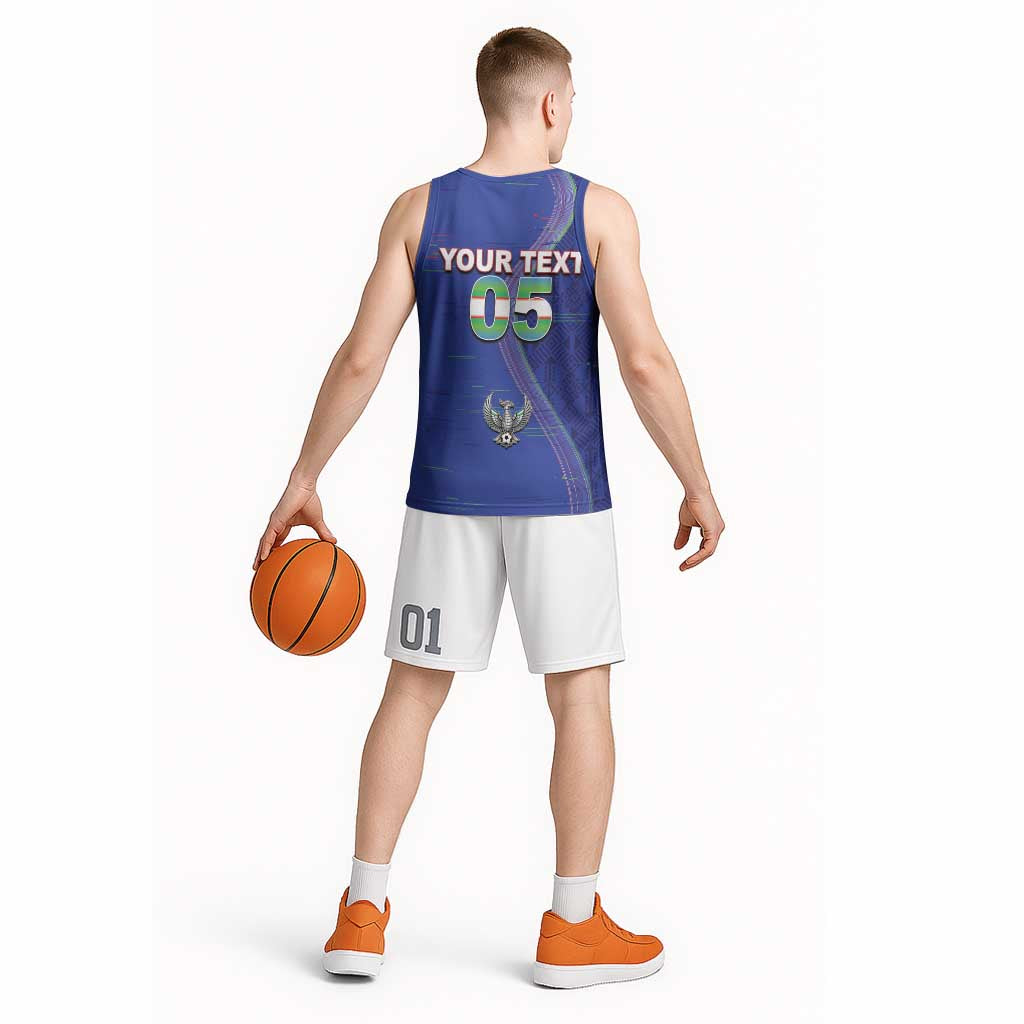 Custom Uzbekistan Football Basketball Jersey Modern Glitch Art Style Huma Bird