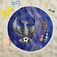 Uzbekistan Football Beach Blanket Modern Glitch Art Style Huma Bird