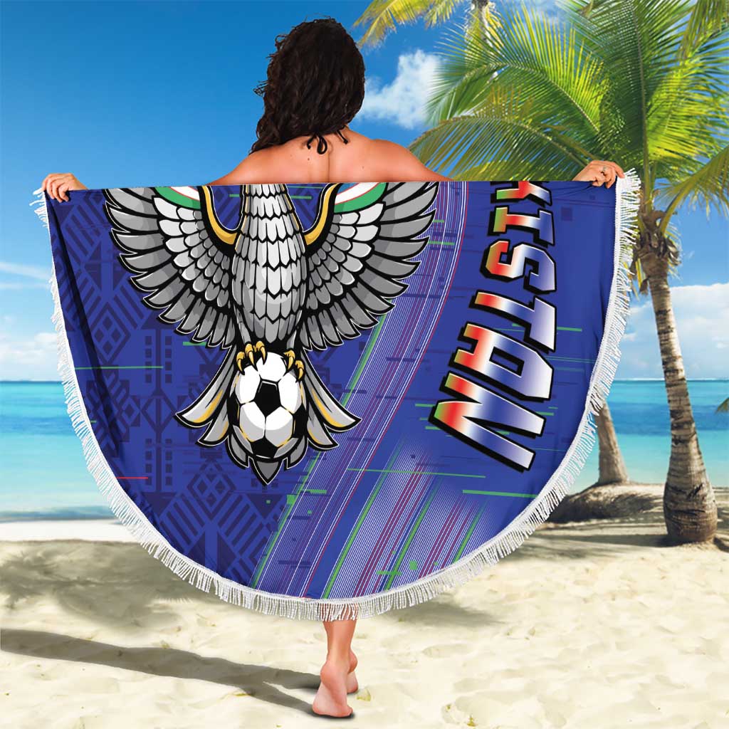 Uzbekistan Football Beach Blanket Modern Glitch Art Style Huma Bird