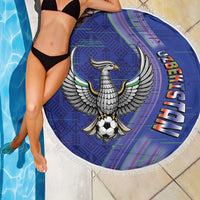 Uzbekistan Football Beach Blanket Modern Glitch Art Style Huma Bird