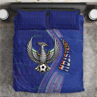 Uzbekistan Football Bedding Set Modern Glitch Art Style Huma Bird