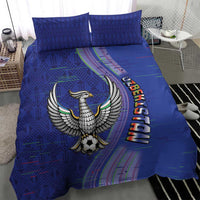 Uzbekistan Football Bedding Set Modern Glitch Art Style Huma Bird