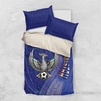 Uzbekistan Football Bedding Set Modern Glitch Art Style Huma Bird