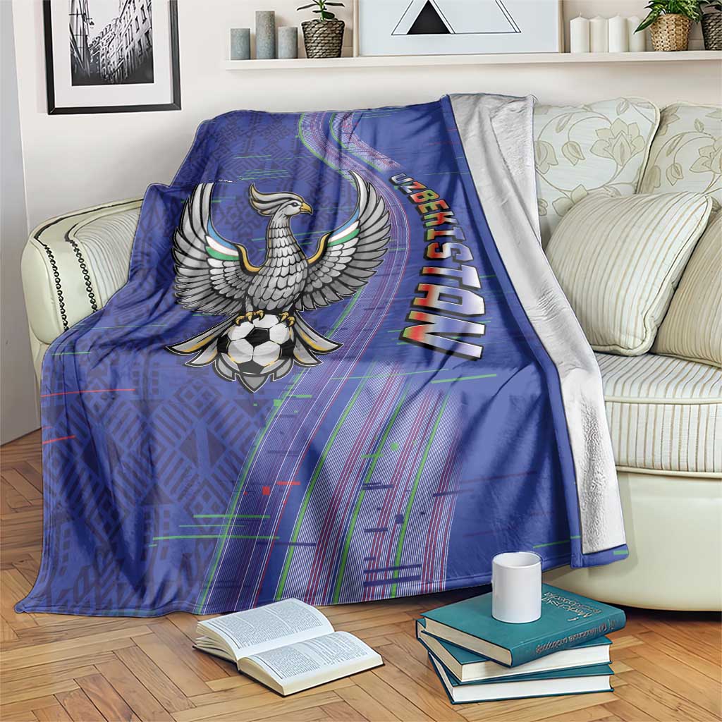 Uzbekistan Football Blanket Modern Glitch Art Style Huma Bird