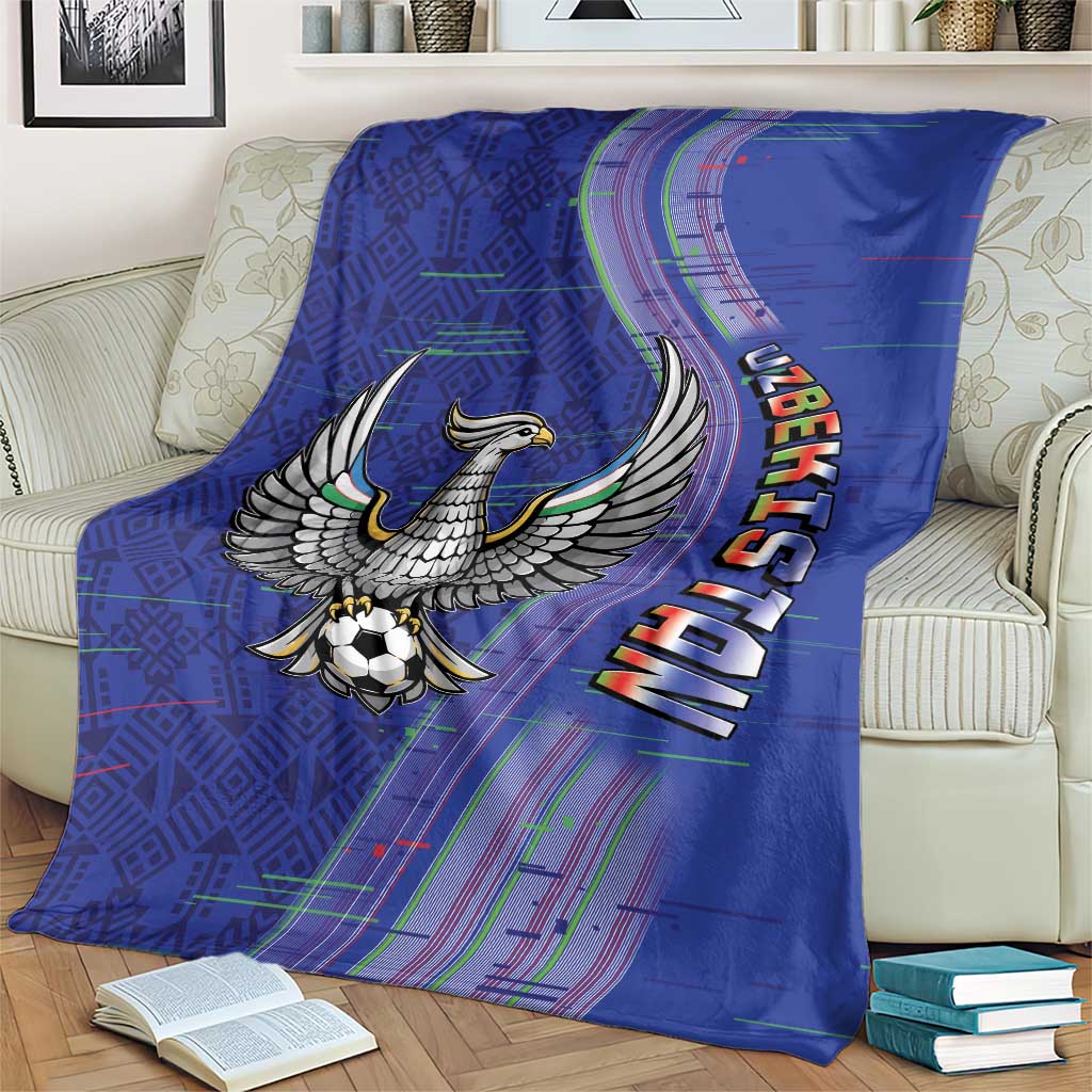 Uzbekistan Football Blanket Modern Glitch Art Style Huma Bird