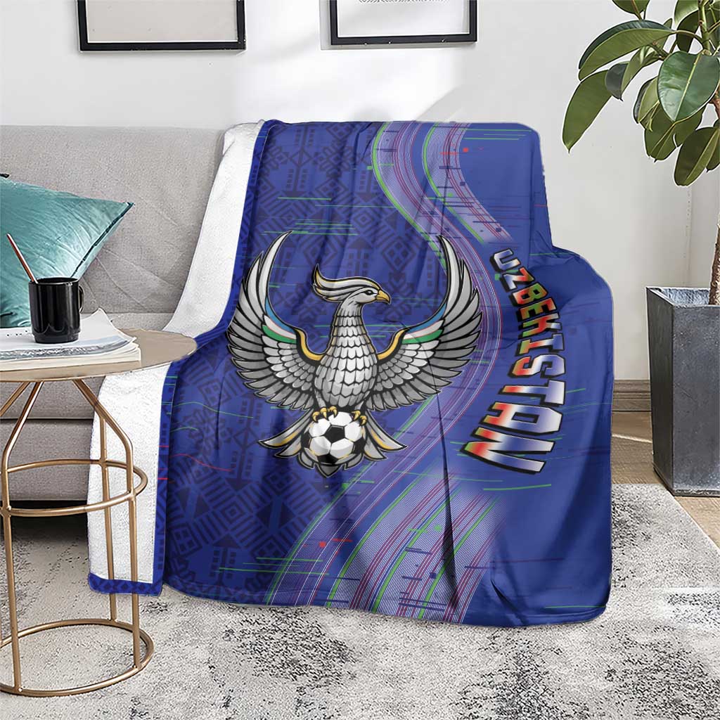 Uzbekistan Football Blanket Modern Glitch Art Style Huma Bird