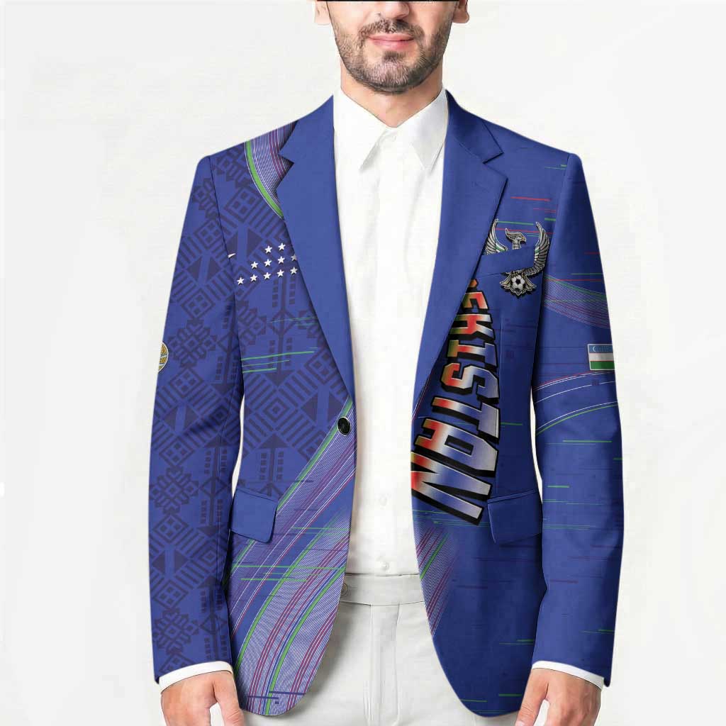 Custom Uzbekistan Football Blazer Modern Glitch Art Style Huma Bird