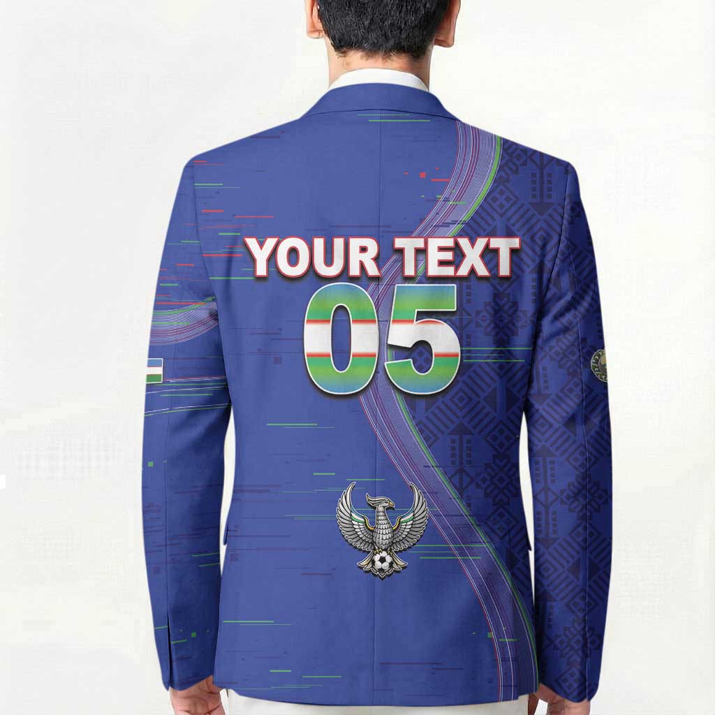 Custom Uzbekistan Football Blazer Modern Glitch Art Style Huma Bird