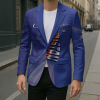 Custom Uzbekistan Football Blazer Modern Glitch Art Style Huma Bird