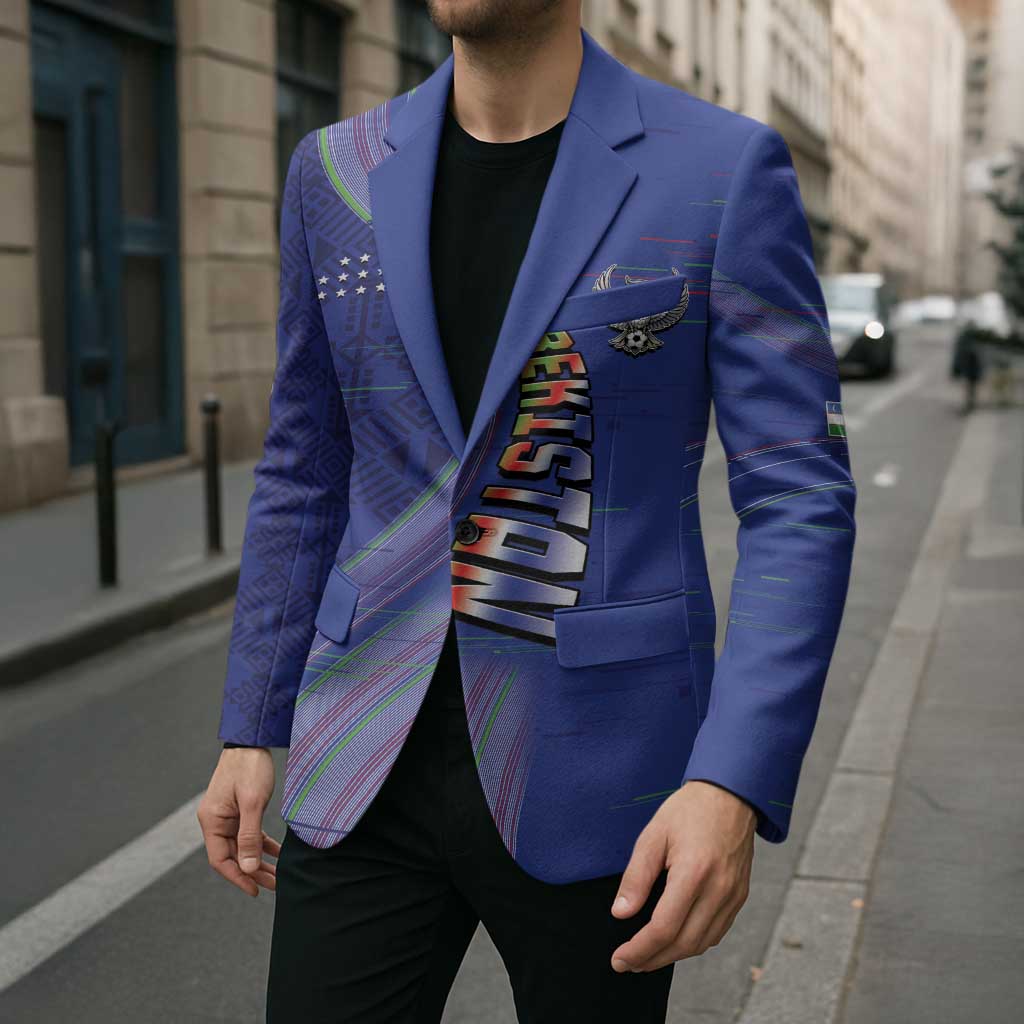Custom Uzbekistan Football Blazer Modern Glitch Art Style Huma Bird
