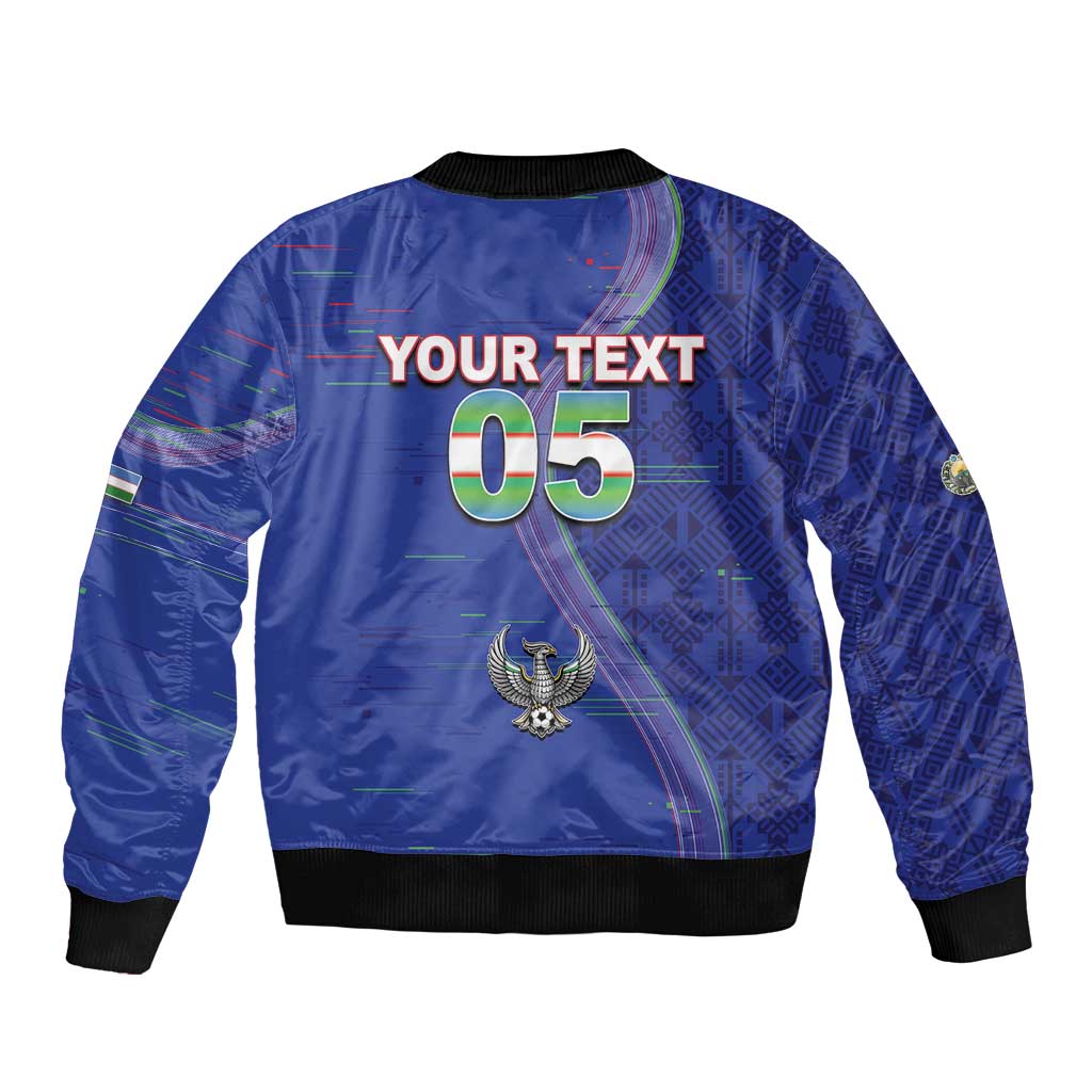 Custom Uzbekistan Football Bomber Jacket Modern Glitch Art Style Huma Bird