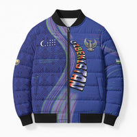 Custom Uzbekistan Football Bomber Puffer Jacket Modern Glitch Art Style Huma Bird