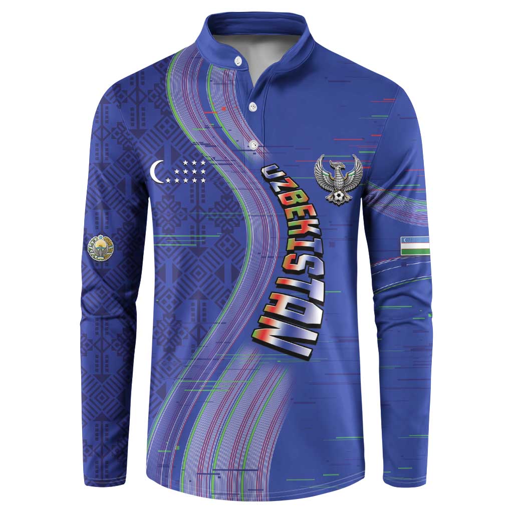 Custom Uzbekistan Football Button Sweatshirt Modern Glitch Art Style Huma Bird