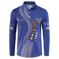 Custom Uzbekistan Football Button Sweatshirt Modern Glitch Art Style Huma Bird